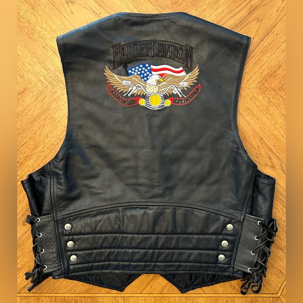 Leather Motorcycle Vest Men’s Black Harley Davidson Embroidery Size 46